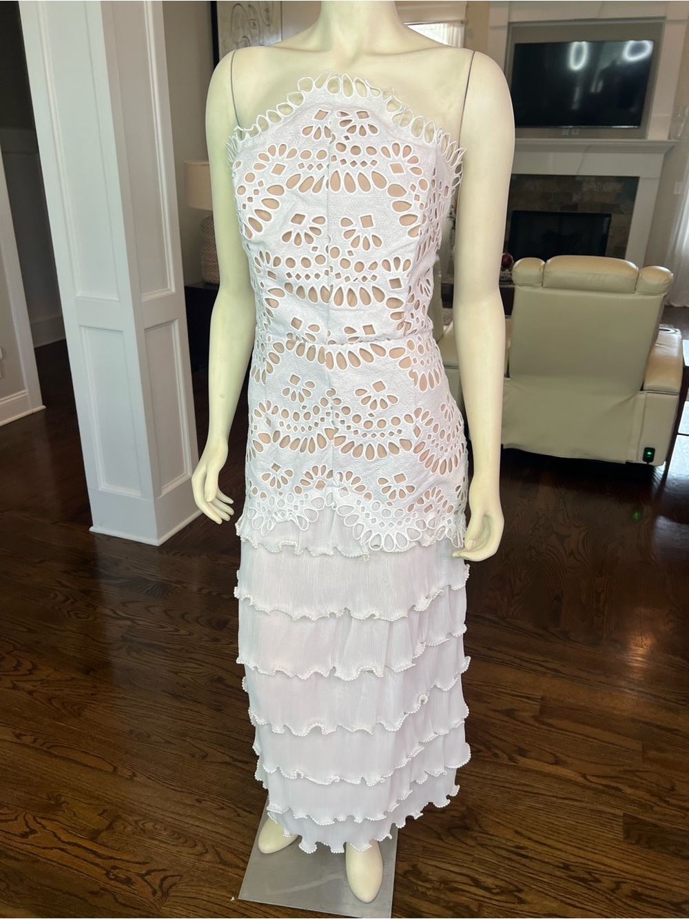 Elliatt Ivory Lace Cutout Tiered Maxi Dress